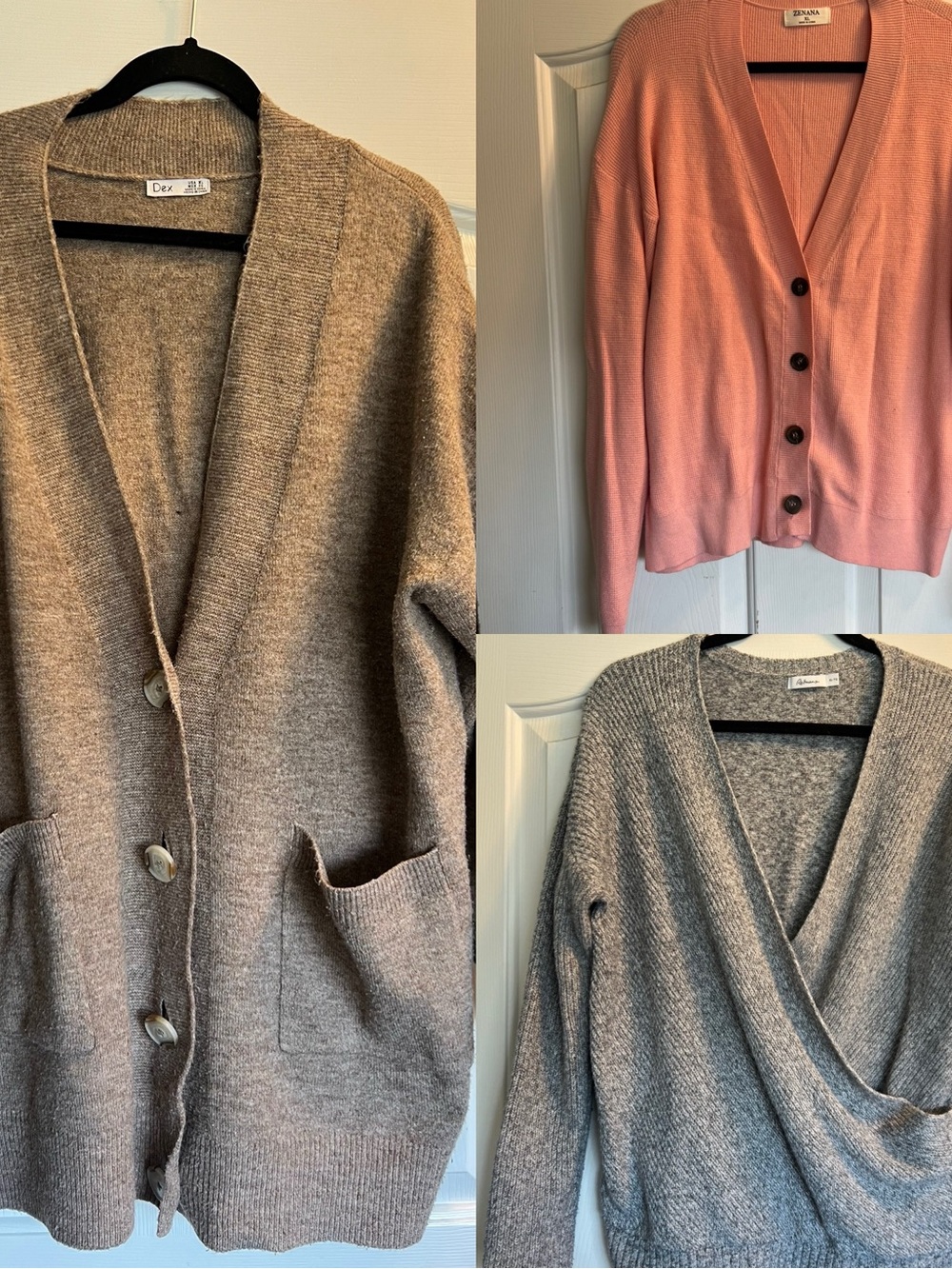 Lot of 3 Sweaters. All XL. Dex cardigan, Zenana cardigan, Reitmans wrap front.